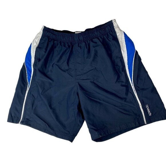 Speedo Swim Trunks Mens XL Navy Colorblock Athletic Y2K Preppy Retro Logo Sporty - Picture 1 of 7
